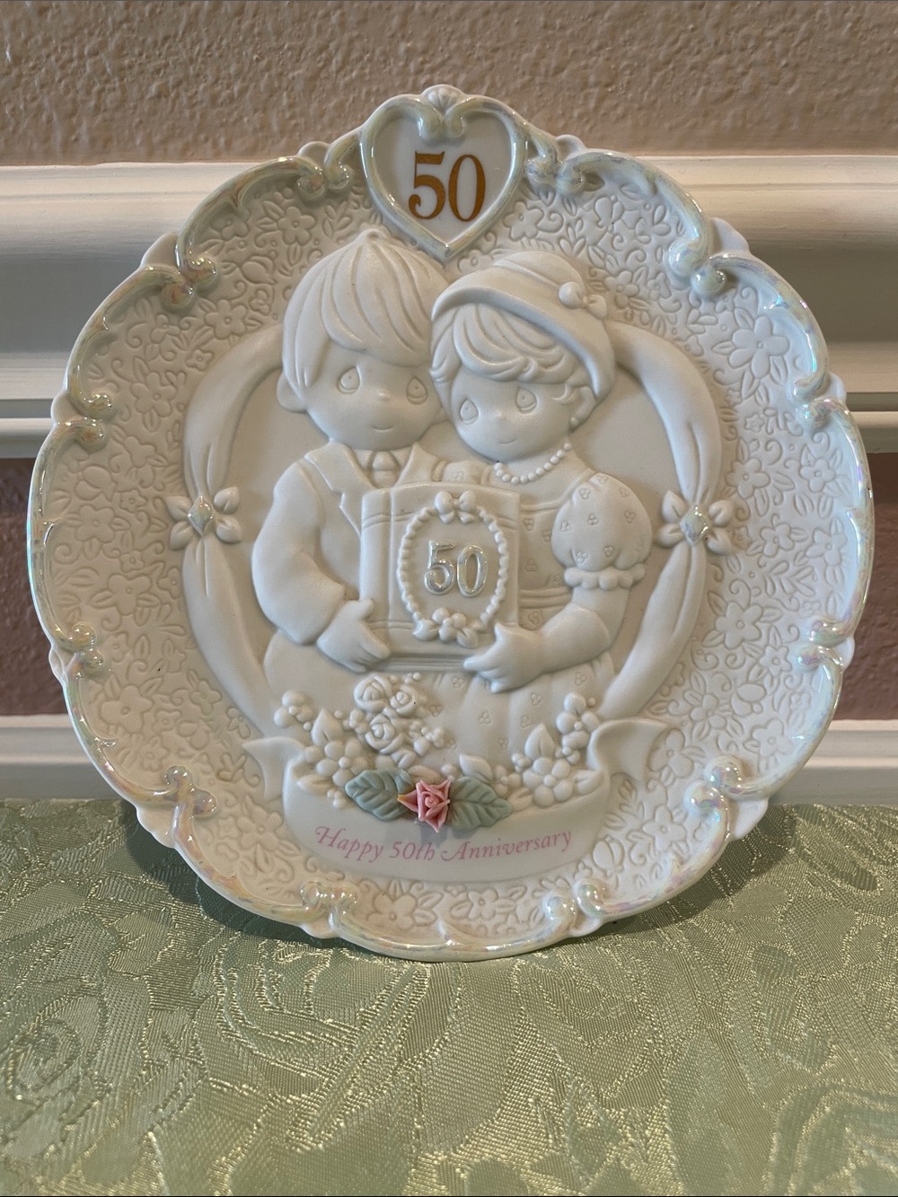 Precious Moments Ivory 50th Anniversary Plate with Gold Accents